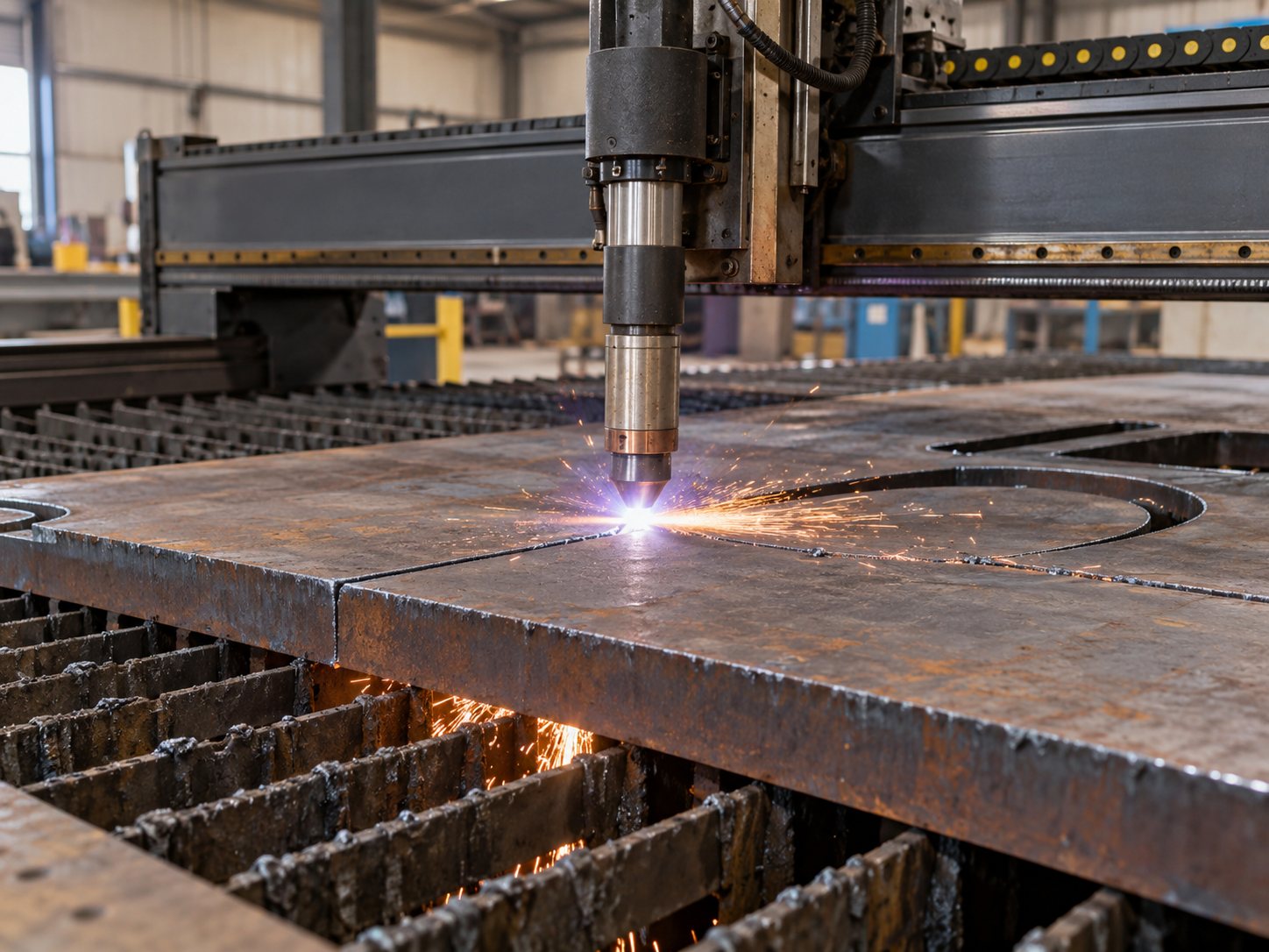 Antorcha de plasma CNC cortando una placa de acero