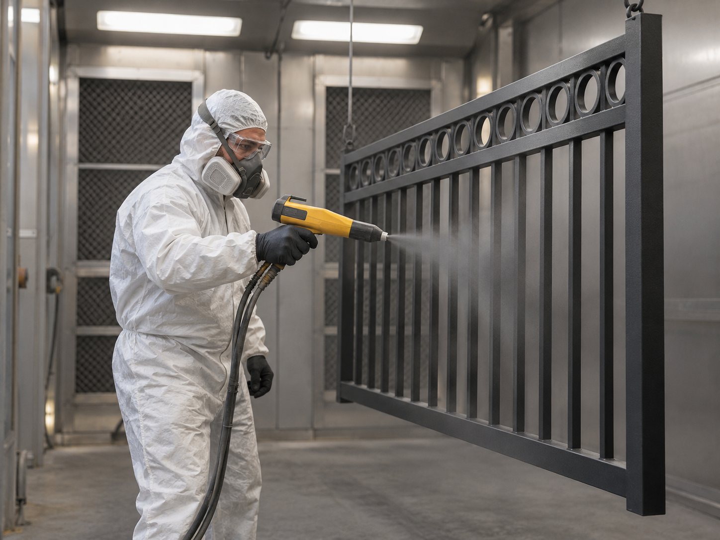 Aplicación de pintura electrostática sobre una estructura metálica